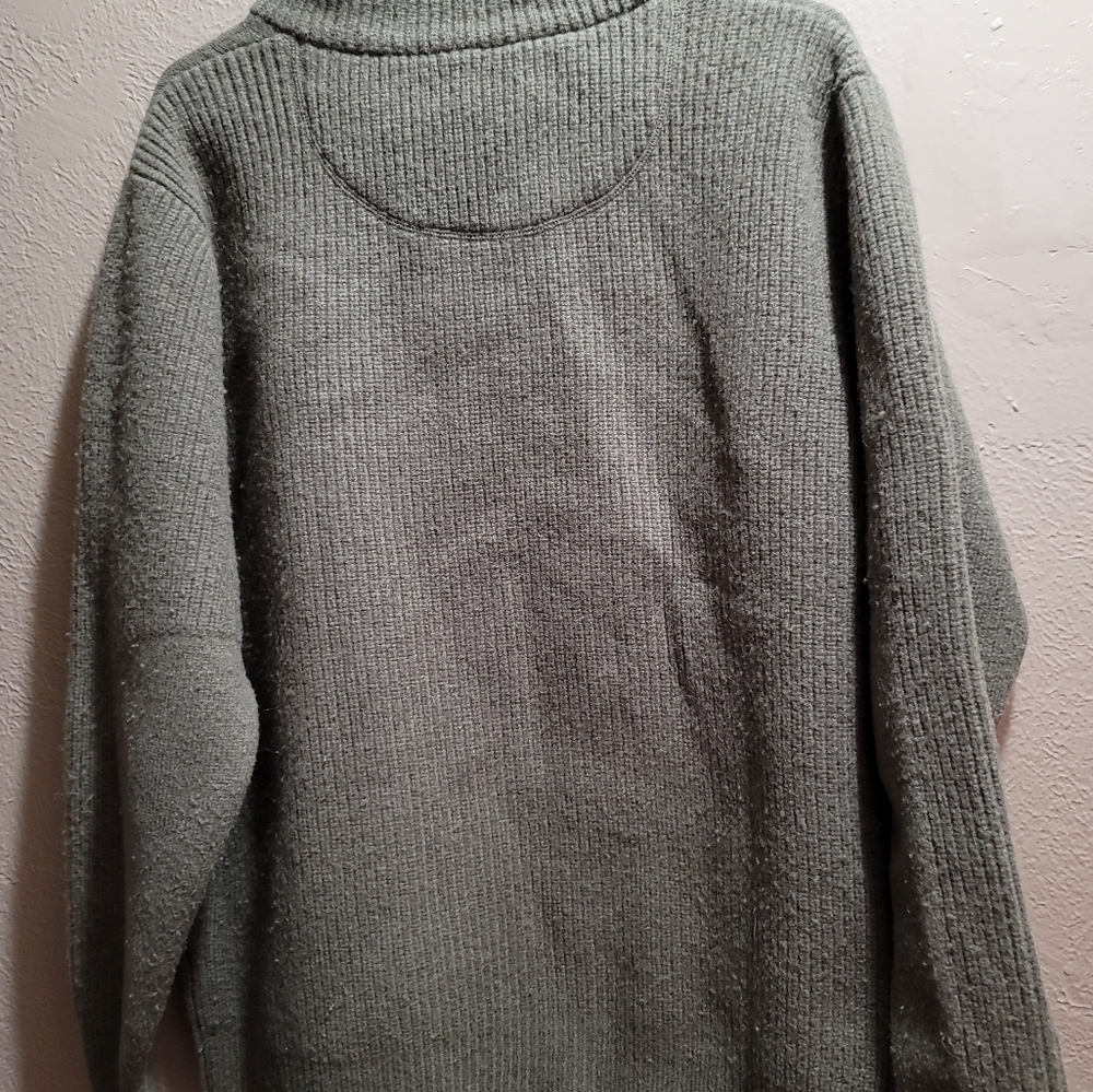 L.L. Bean Merino Lambswool Heavy Sweater Large Tall Green Quarter Zip - Picture 7 of 8